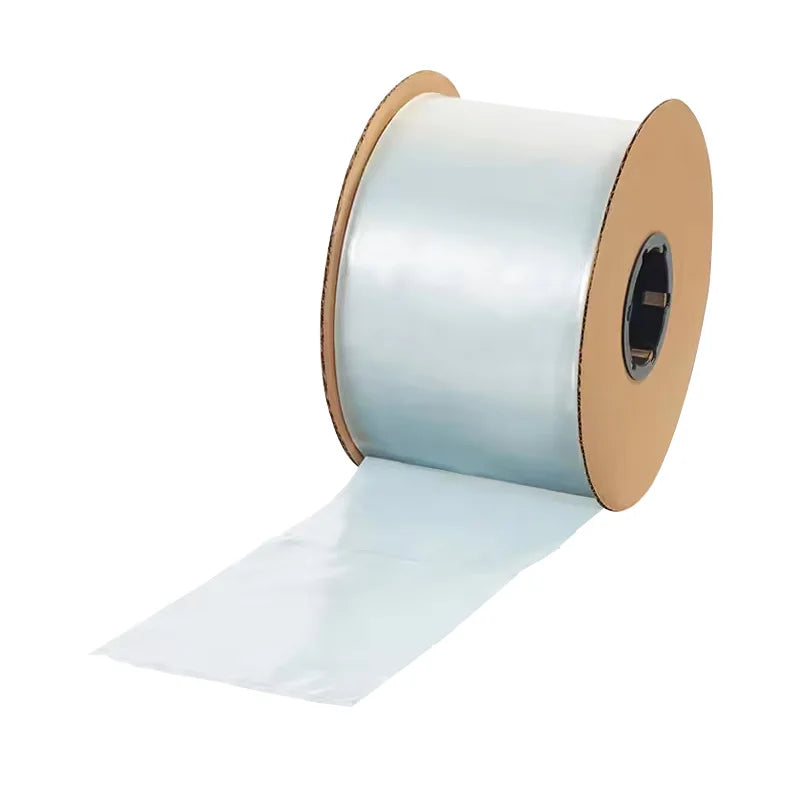 Pre-cut roll of light blue leakproof seal bags, dispensed from cardboard core