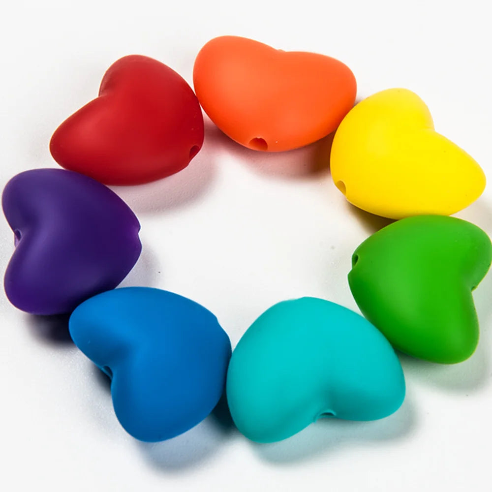 Cute-Idea 10pcs Heart  Silicone Beads Teether Chewable Teething BPA Free Newborn Nursing Baby Pearl Pacifier Clips Food Grade