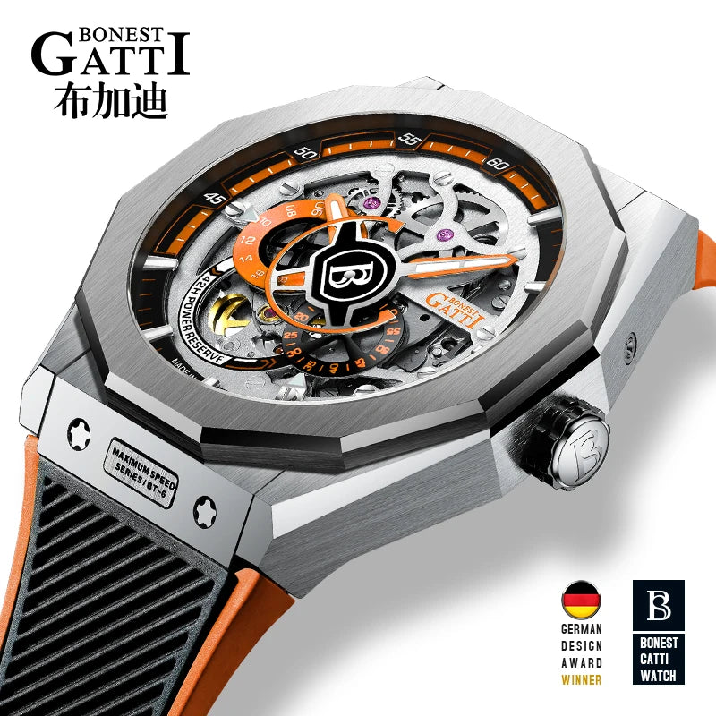 BONEST GATTI  Hot Sale Japan Citizen Movement Men Fashion Sport Automatic Mechanical Watch