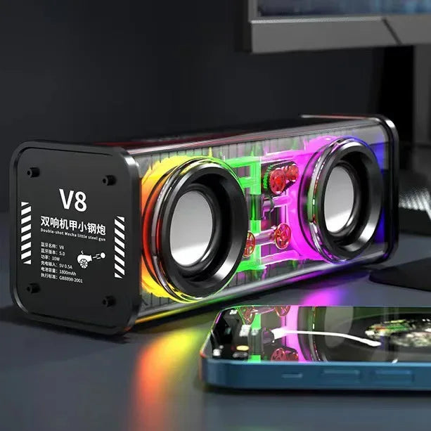 Mecha Portable Bluetooth Speaker with 360 Sound and RGB Light V8 double ring black My Store