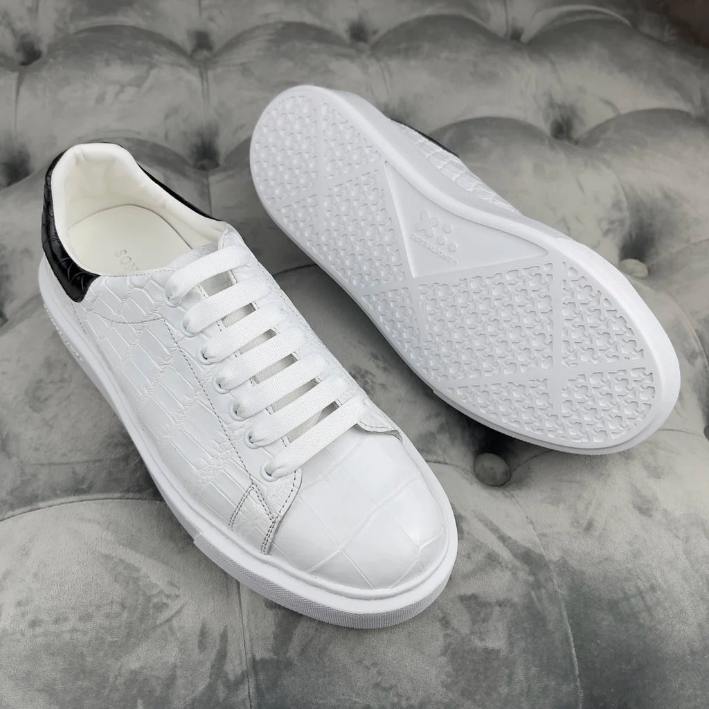 Handmade White Sneakers Alligator Leather Shoes Flat Skateboard Skater Shoes Wholesale Stylish Luxury Casual Shoes Men