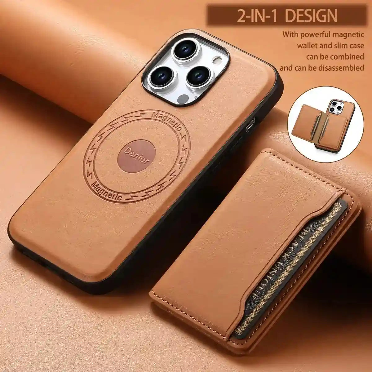 Magnetic Leather Wallet Case for iPhone - Slim Shock-Absorbing Cover Tidesmit