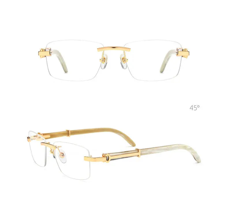 Elegant Rimless Luxury Optical Eyewear Gold Metal Natural Buffalo Horn Temple Eyeglasses for Women Formal Occasions