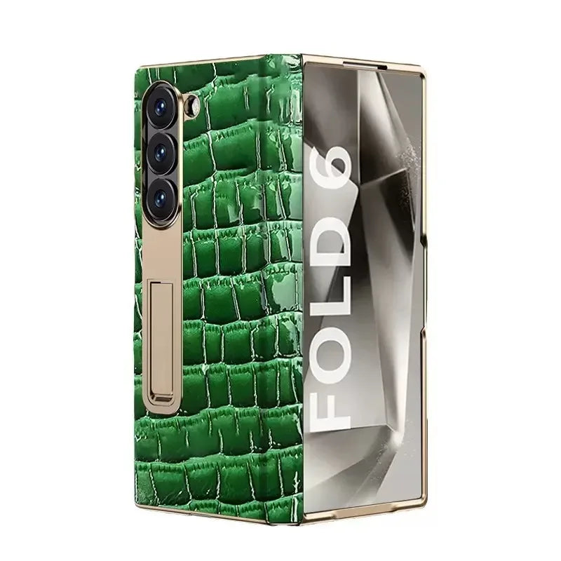 Samsung Galaxy Z Fold 6 Crocodile Leather Case with Screen Protector 4green Crocodile pattern OPP Bag Tidesmit