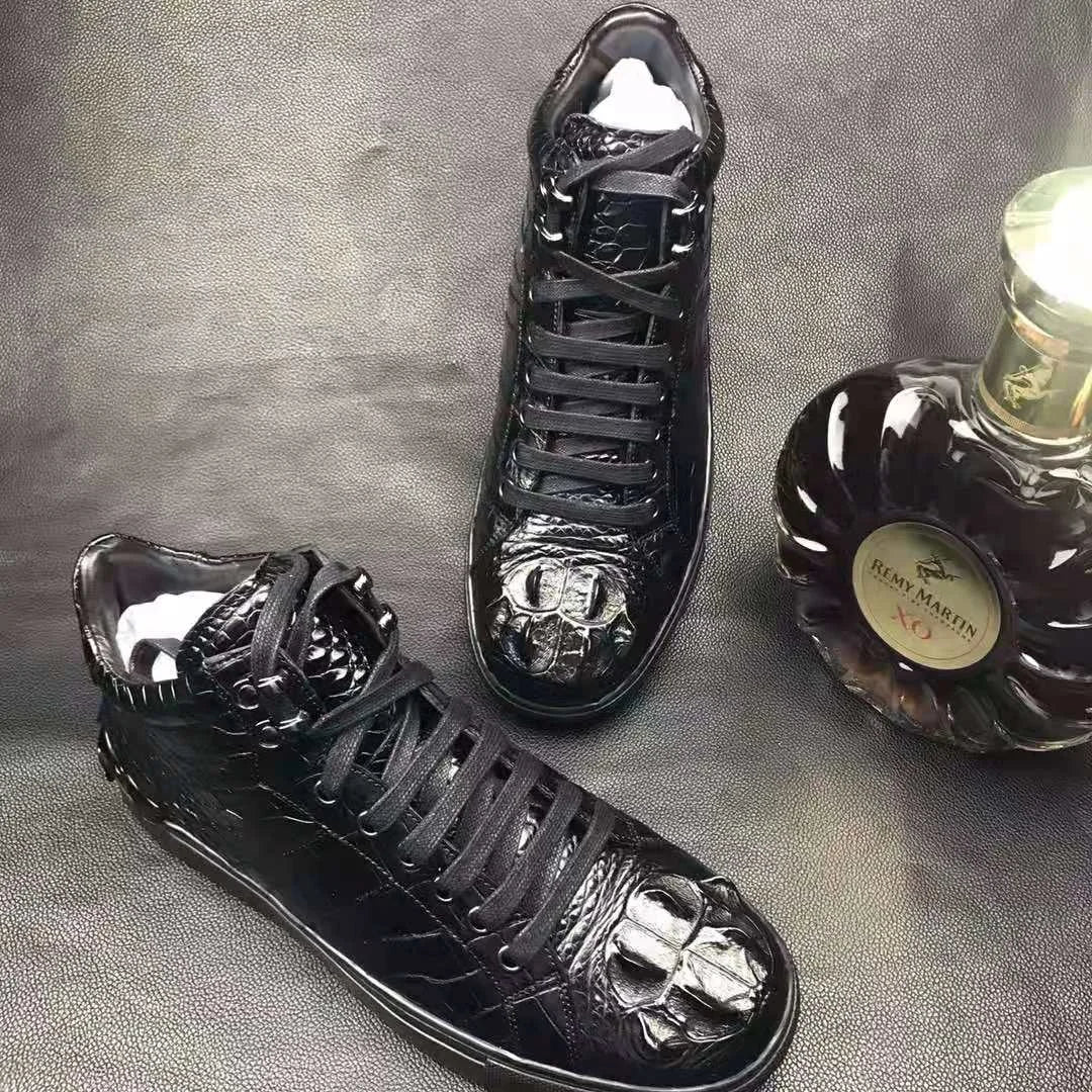 High End alligator Sneaker Men's Shoes Pure crocodile Leather Business Mens Skateboard Shoes Goodyear Luxury Wedding Shoes Men