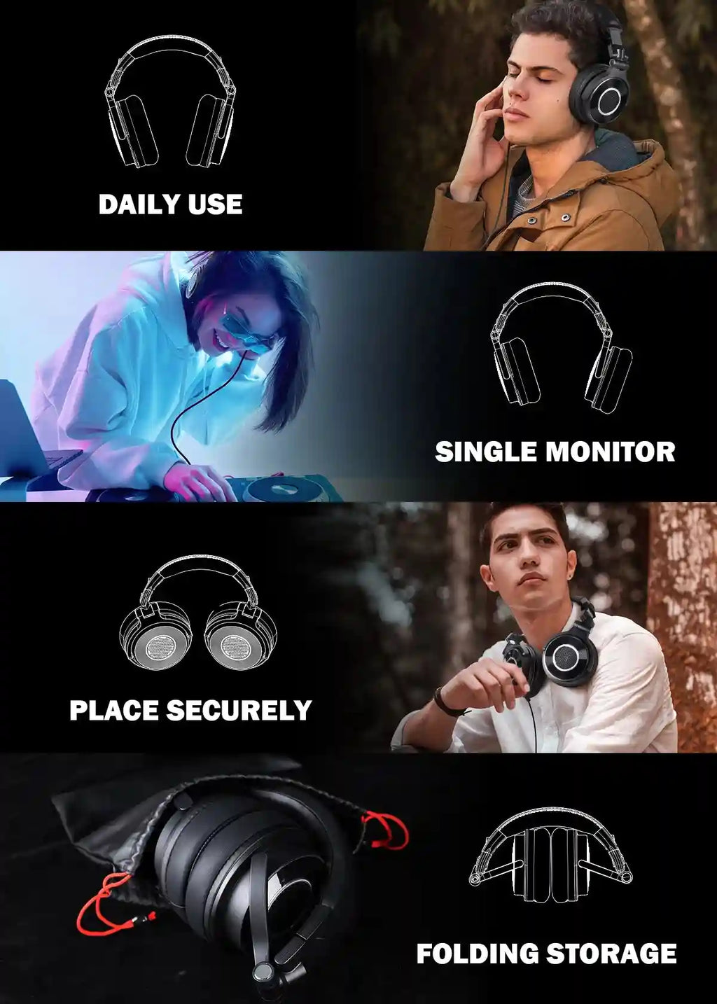 Wired Studio Headphones Over-Ear High-Res Monitor Audio Tidesmit Tidesmit