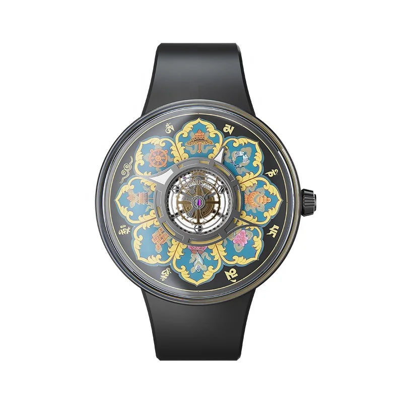 Edition Luxury Men's Tourbillon Mechanical Watches  Mandala Dial Design Titanium Case Chinese-Style Inspiration Oem Watches