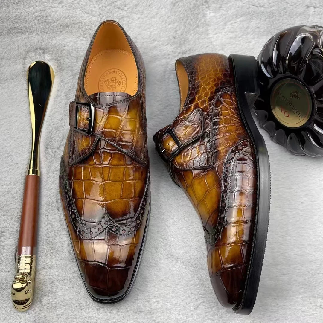 Handmade Luxury Formal Shoes for Men Genuine Crocodile Leather Branded Shoes Men High Quality Office Dress Shoes
