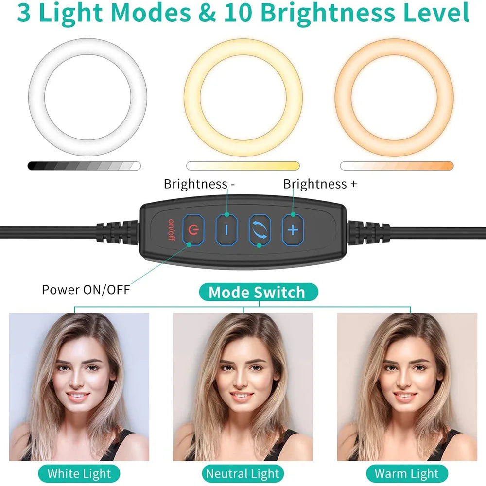 10 Inch LED Ring Light with Tripod Stand for Professional Video Lighting Tidesmit