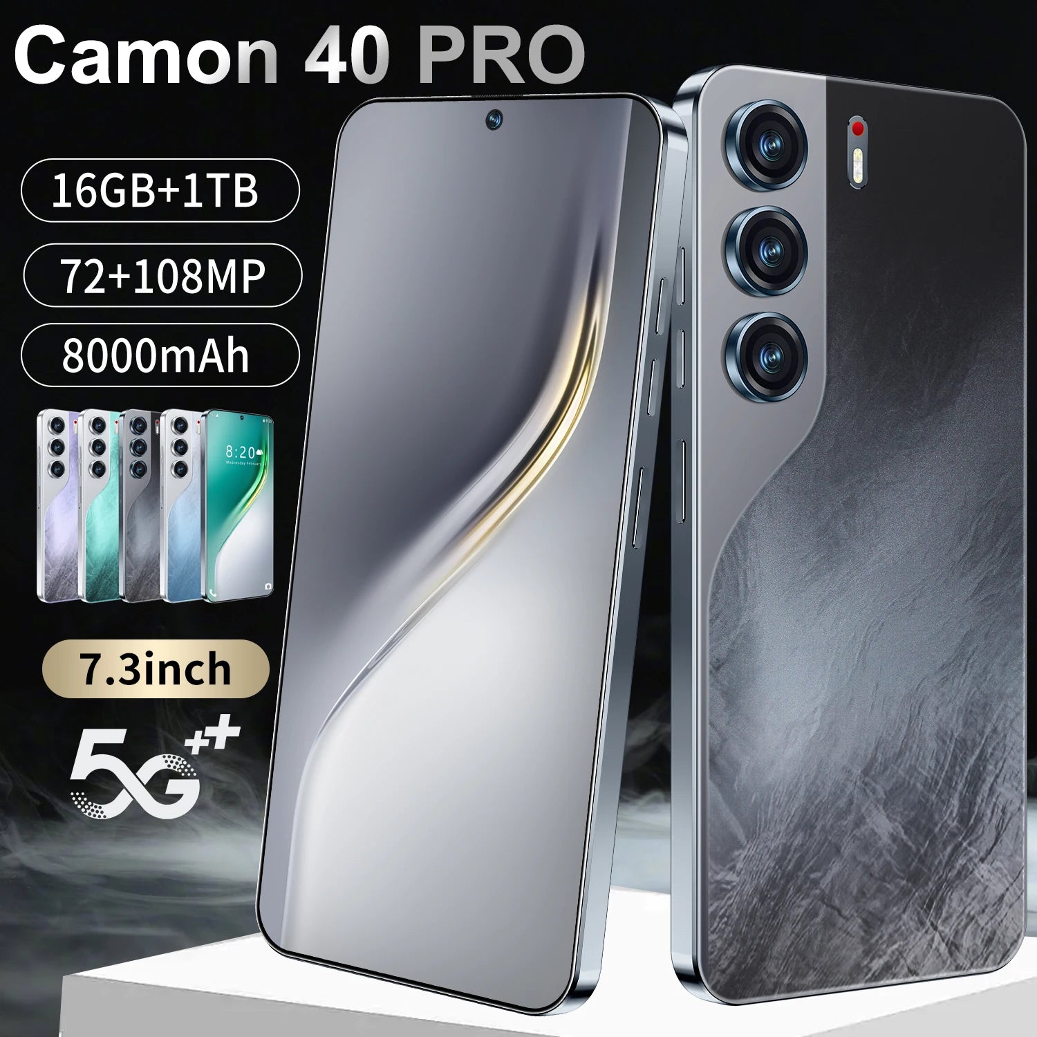 Camon 40 Pro 5G smartphone showing 108MP camera and 1TB storage, product gallery view four
