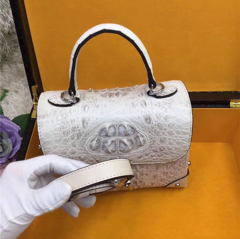 Authentic Exotic Crocodile Skin Women's Small White Purse Genuine Real Alligator Leather Lady Handbag Female Cross Shoulder Bag