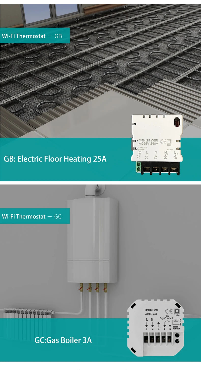 WiFi Thermostat Temperature Controller Water/Electric Floor Heating Gas Boiler 25A Smart Life Tuya Control Alexa Google Home