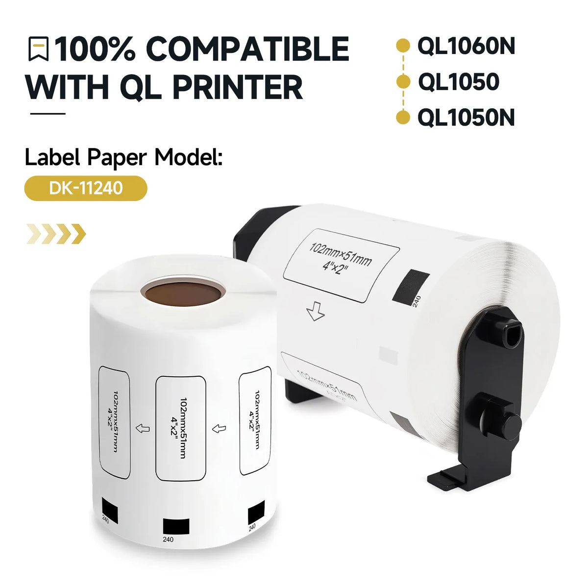 White thermal label paper roll with backing labels, compatible with QL barcode printers