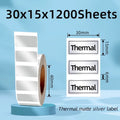Matte silver thermal label sheet roll with 30x15mm thermal rectangle labels