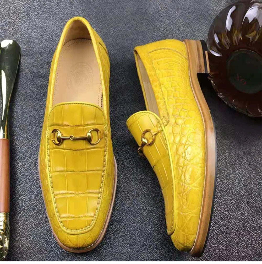 Goodyear Genuine Crocodile Leather Men's Slip-on Loafers Alligator Skin Stylish Men's Shoes Yellow Customized Dress Shoes Men
