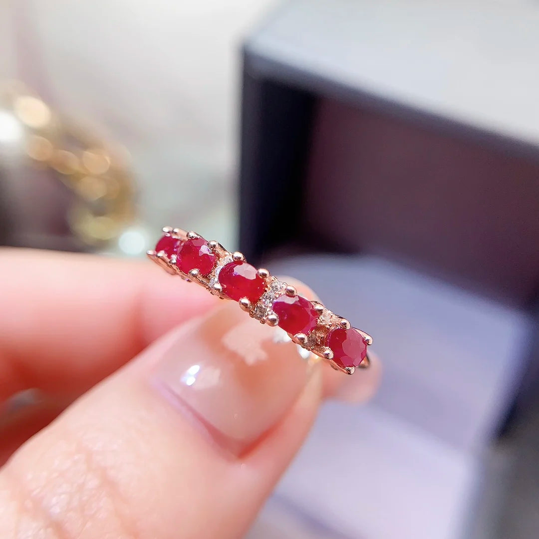 New Design OEM/ODM Luxury 925 Sterling Silver Gold-Plated Natural Ruby Ring for Women Anniversary