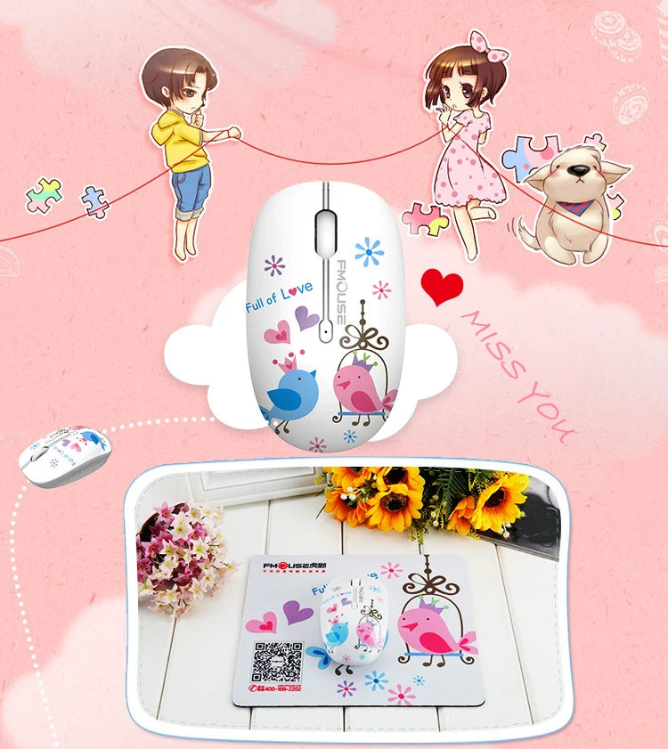 M101 Ergonomics Wireless Mouse 2.4G Cute Optical Cartoon Computer Silent Mice With USB Receiver for Laptop Kid Girl Gift Macbook