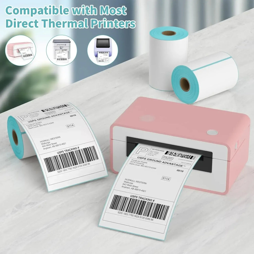 Sky blue and white direct thermal label roll with blank shipping label sheets