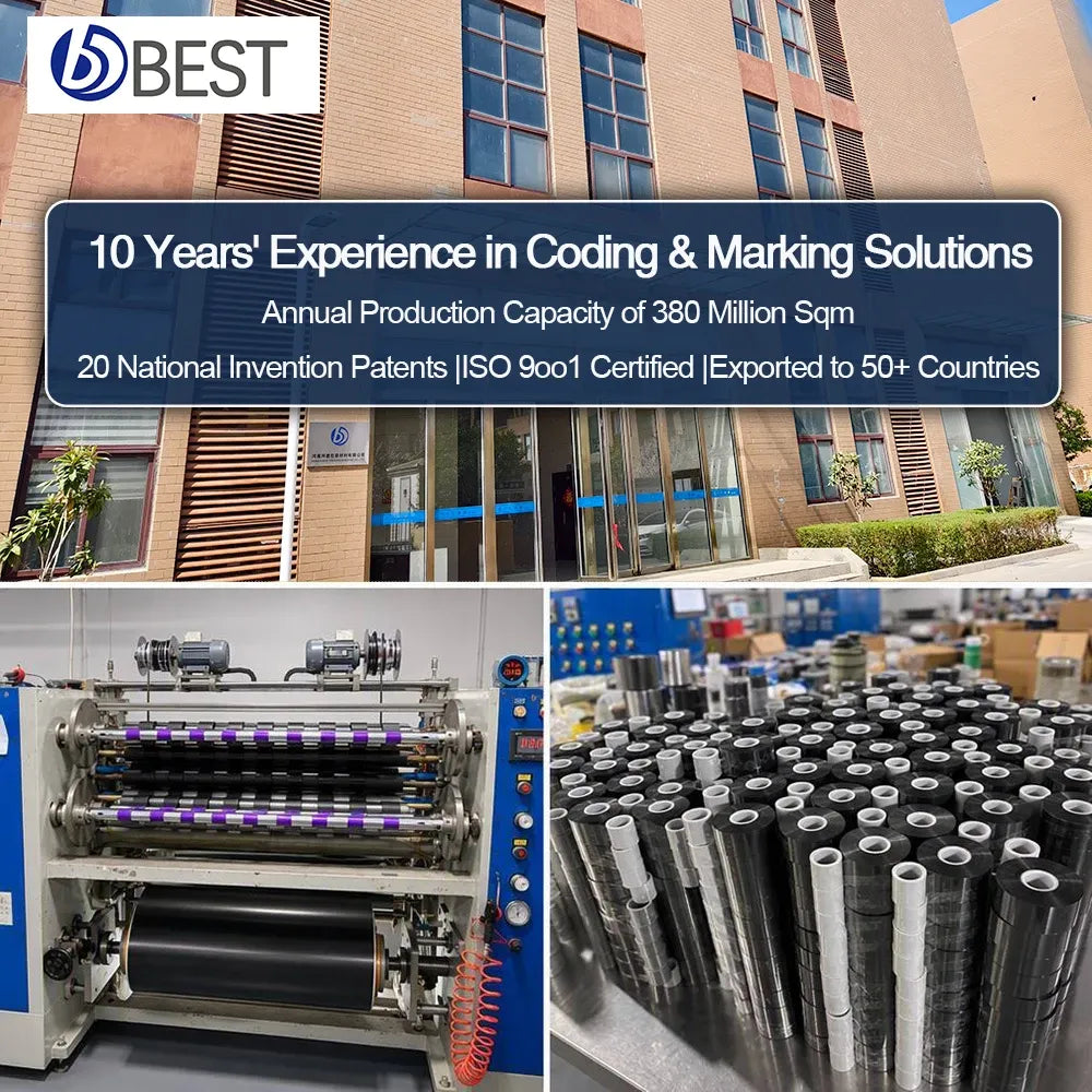 Thermal transfer ribbon rolls on industrial coding equipment and production line
