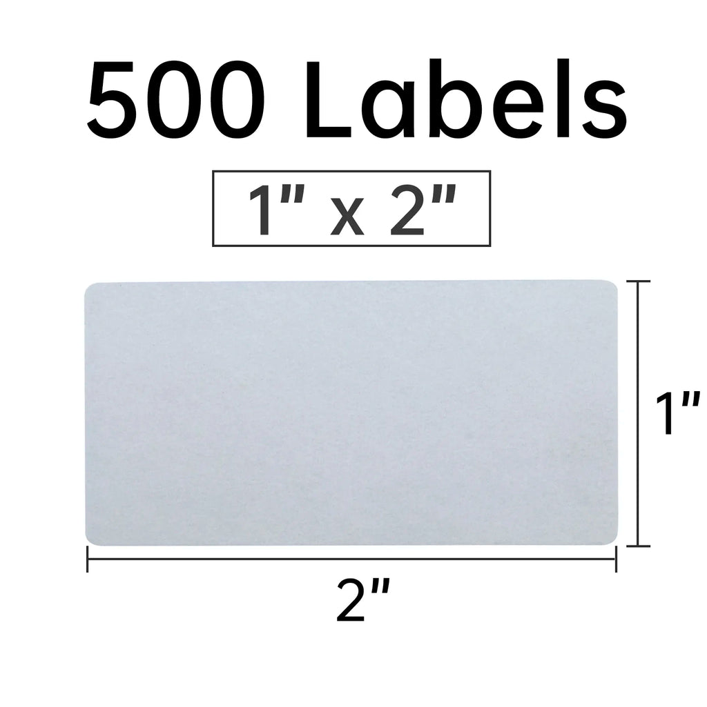 White 1 x 2 inch label stickers, 500 count (blank rectangular shape)