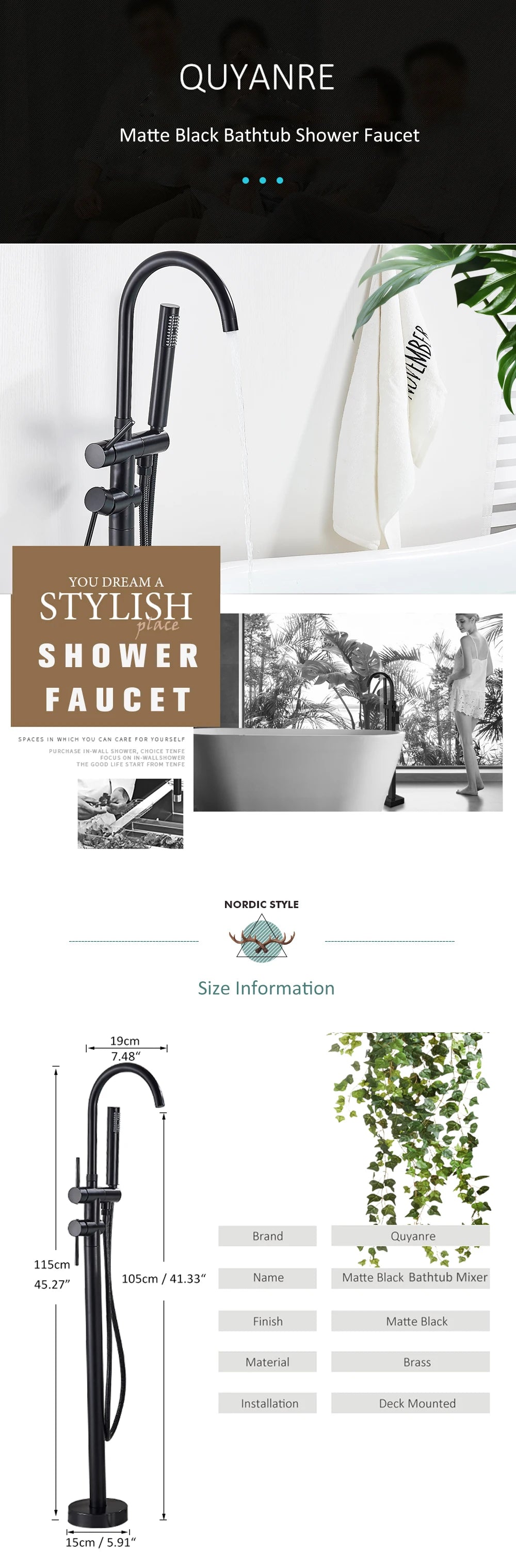 Floor Free Standing Faucet Mixer Single Handle Hot Cold Water Mixer with 360 Rotation Spout with Handshower For Bathtub Shower