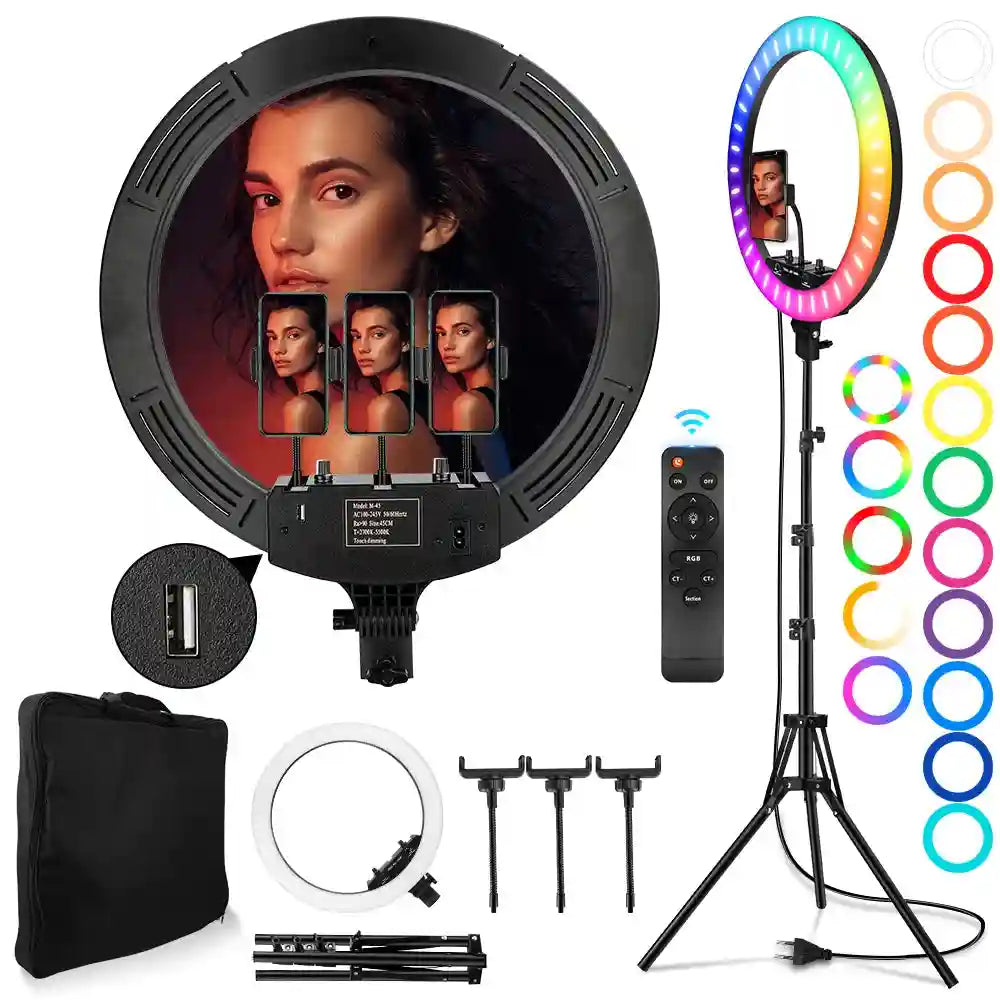 18 Inch RGB Ring Light with Tripod Stand - Professional LED Lighting Tidesmit