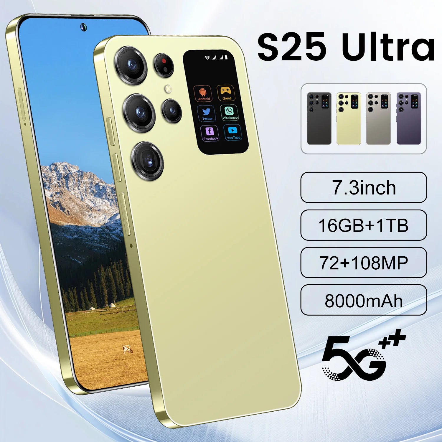 Tidesmit 7.3-Inch 5G Smartphone, 16GB RAM, 1TB Storage, Unlocked Mobile Gold 16g 1TB Tidesmit