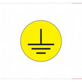 Yellow circular grounding symbol adhesive sticker with black three-line icon