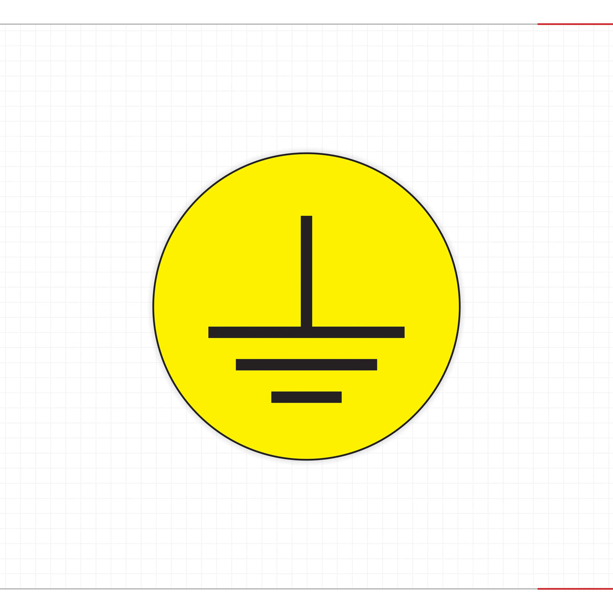 Yellow circular grounding symbol adhesive sticker with black three-line icon