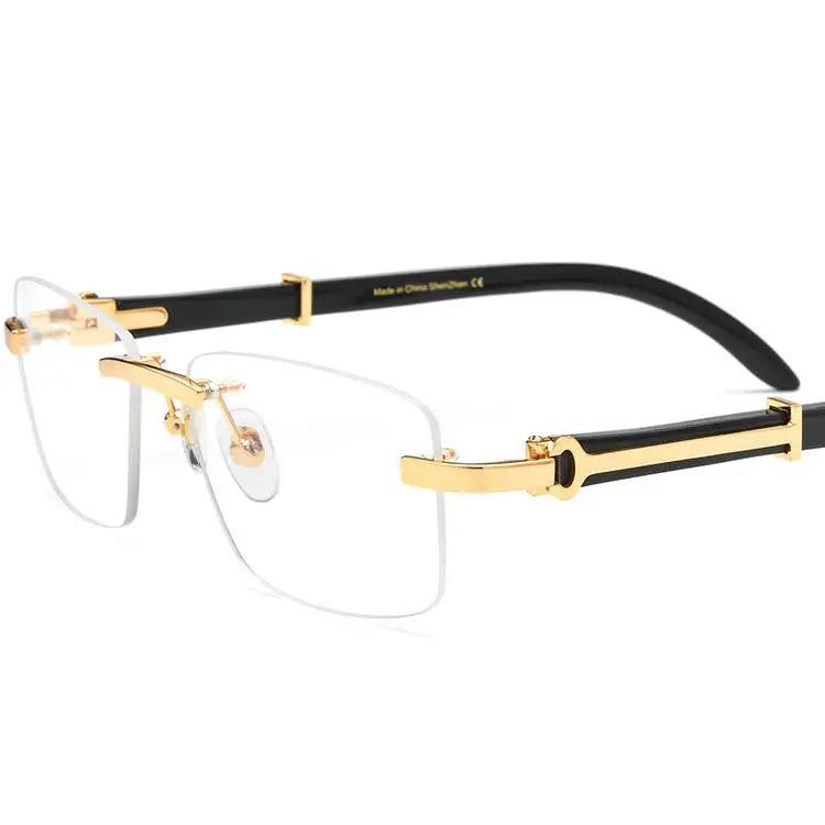 Elegant Rimless Luxury Optical Eyewear Gold Metal Natural Buffalo Horn Temple Eyeglasses for Women Formal Occasions