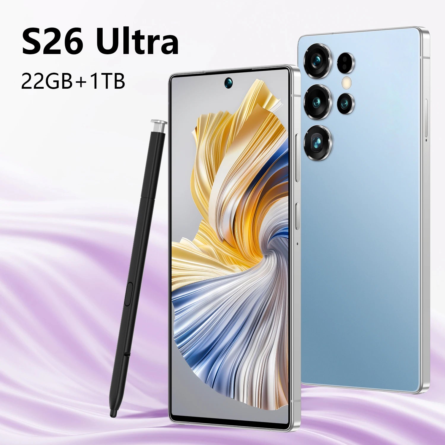 S26 Ultra smartphone featuring 7.3 inch screen, 22GB RAM, 1TB storage, 5G connectivity, Android mobile phone view