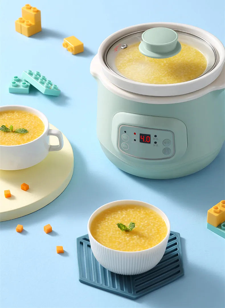 Mint 1L mini electric stewing pot with glass lid and knob, digital temperature display