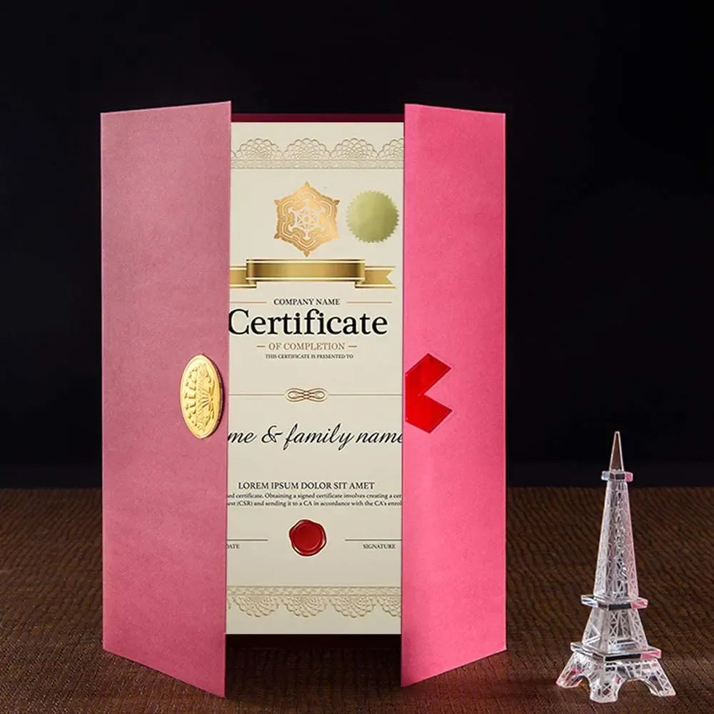Gold foil seal label on certificate card with decorative emblem