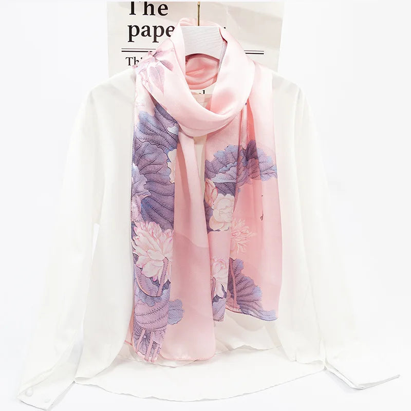 Custom Fashion Headwraps Women Silk Scarves Luxury Mulberry Silk Hijab Muslim Ultralight Ladies Scarf Digital Print