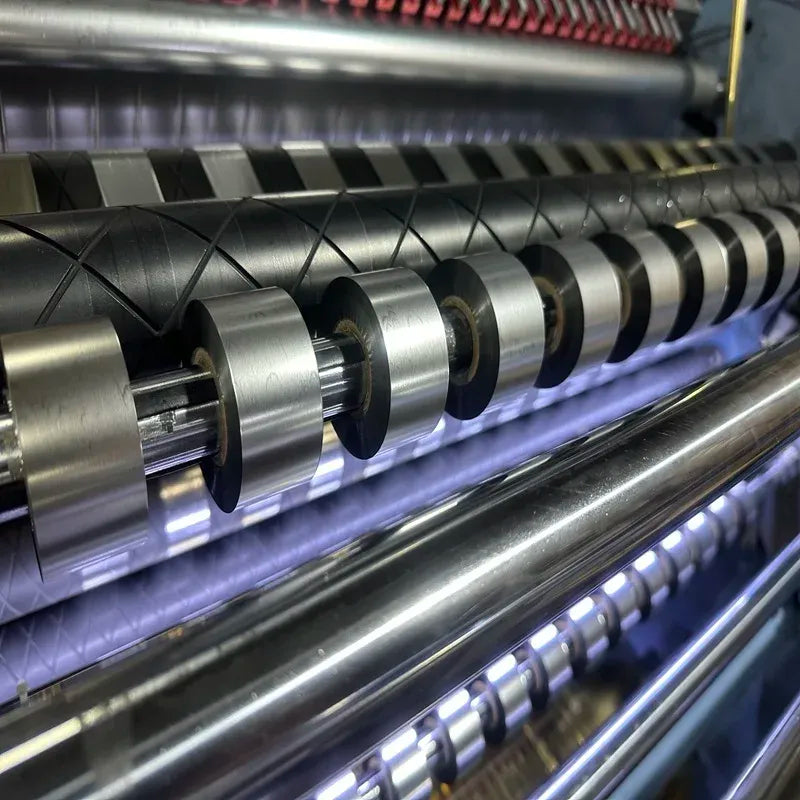 Wax thermal transfer ribbon on a printing drum, showing multiple layers winding