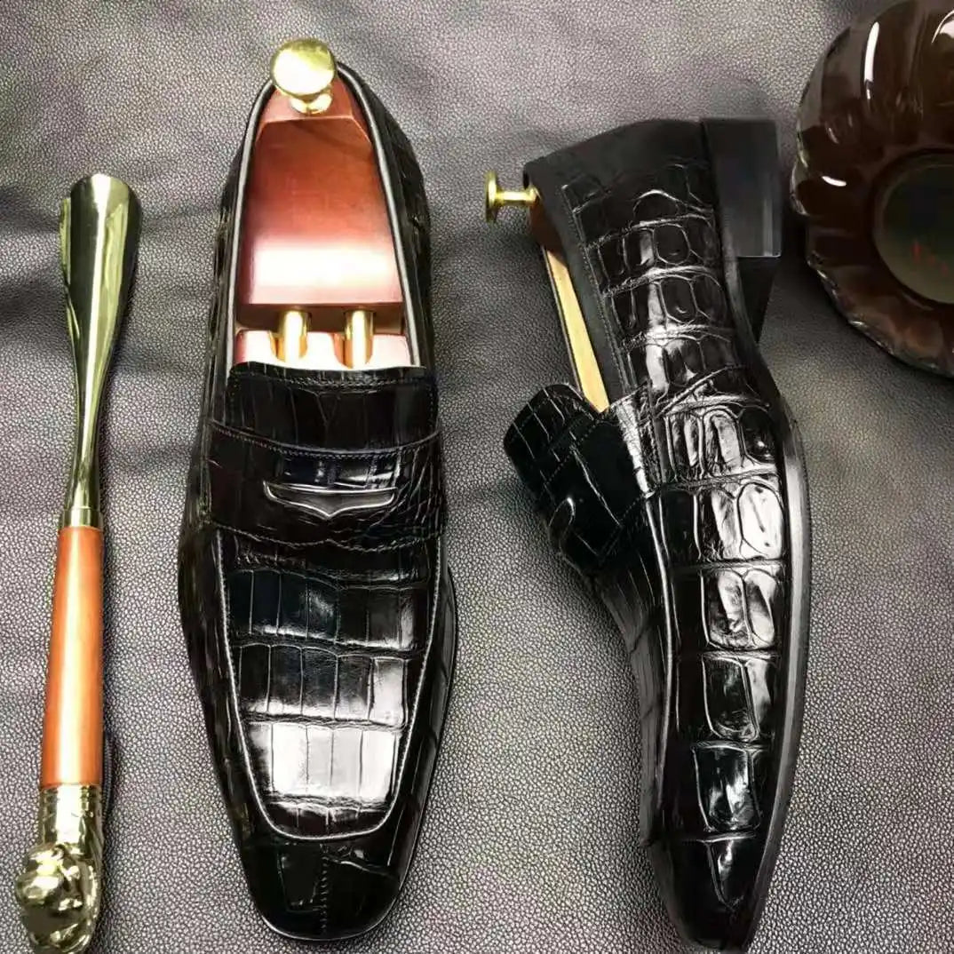 Goodyear Welt Luxury Penny Loafer Shoes for Men Genuine Alligator Leather Formal Shoes Man Office Crocodile Skin Dress Men Shoes