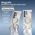 Galaxy S24 Ultra Metal Case with Magnetic Rotating Stand & Drop Protection Silver PVC box Tidesmit