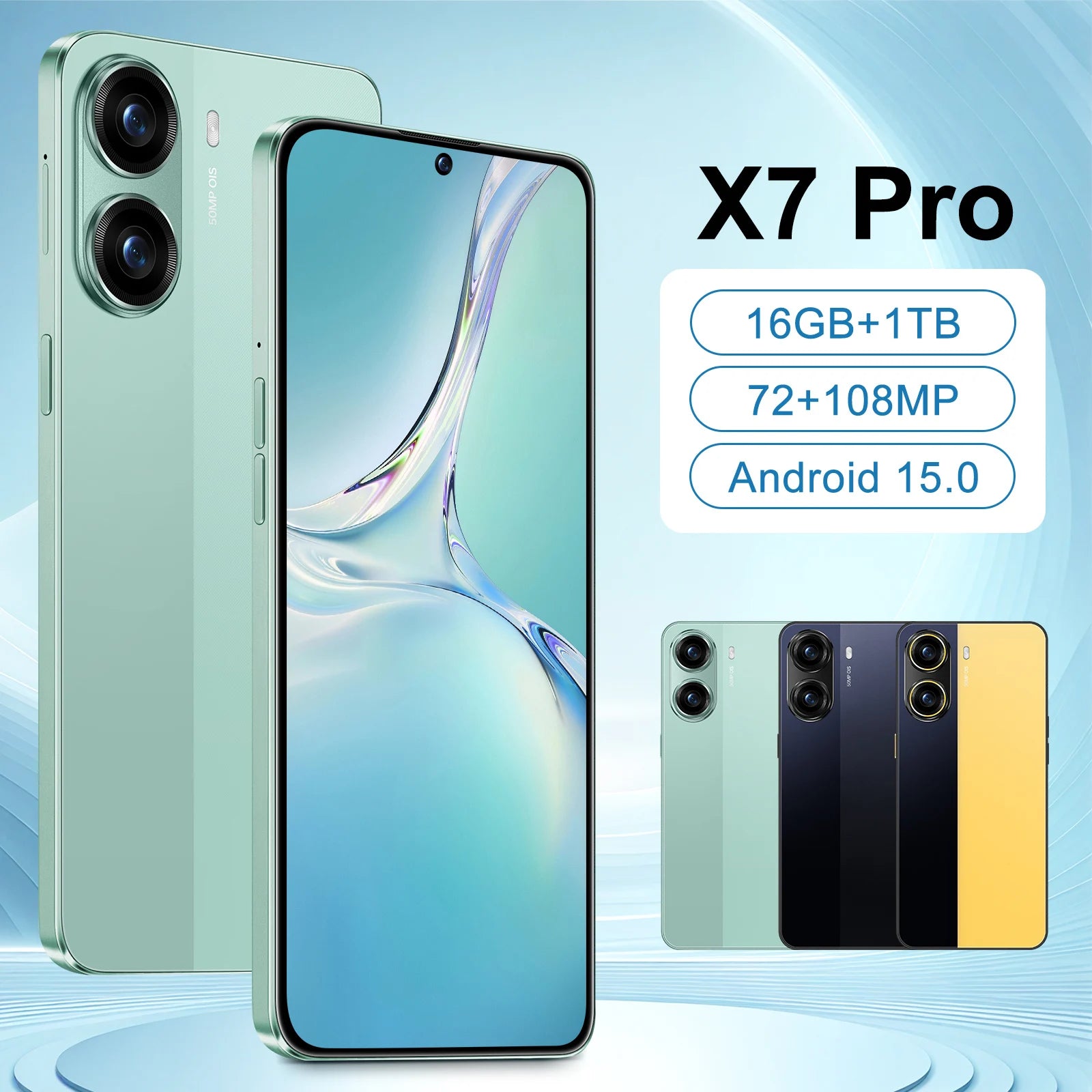 Tidesmit 5G Smartphone, 1TB Storage, 16GB RAM, 7.3 Inch AMOLED Display Green 16g 1TB Tidesmit