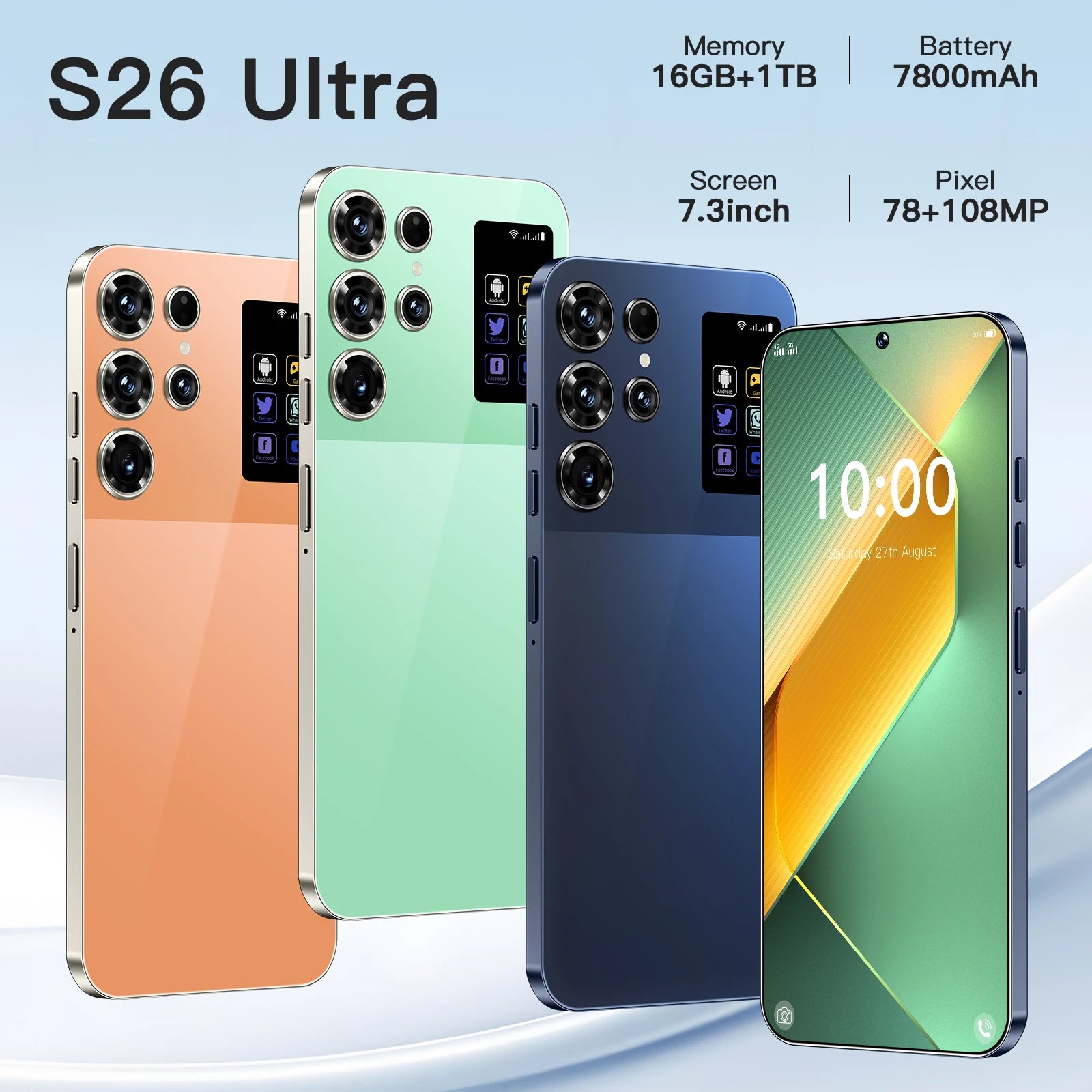 Android 5G Smartphone 7.3-inch Display 1TB Storage 16GB RAM Green Tidesmit