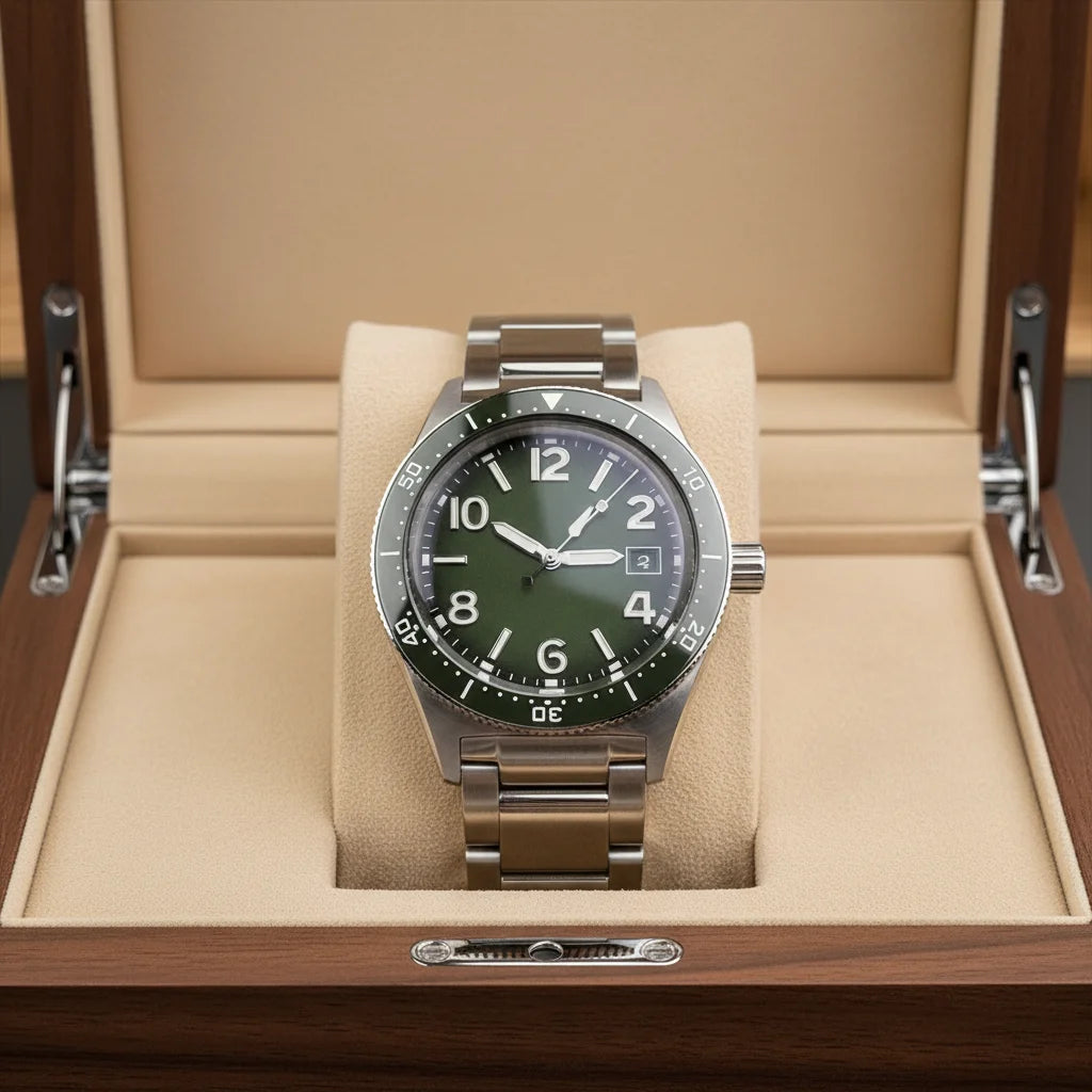 High Quality Men's Mechanical Watch with Green Dial and Stainless Steel Case Suitable for Business Travel Luxury Sports Watch