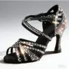Women Rhinestones Salsa Latin Shoes Cha Cha Satin Dance Shoes Ballroom Swing Party Stage Sandals with Suede Sole for Indoor