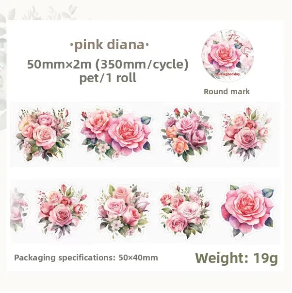 2M/Roll Kraft Paper Masking Pet Tape Meet Flower Sea Series Plant Hand Account Diy Material Decoration Loop Stickers 8 Models