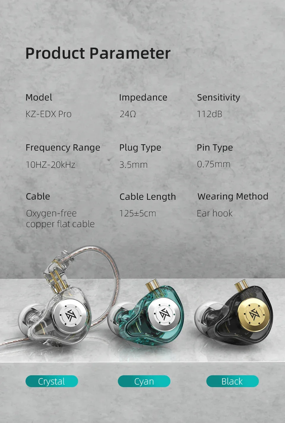 KZ EDX Pro In-Ear Monitors HiFi Bass Wired Earphones by Tidesmit Tidesmit
