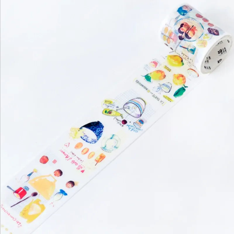 Decorative food masking tape strip with colorful food icons and drinks