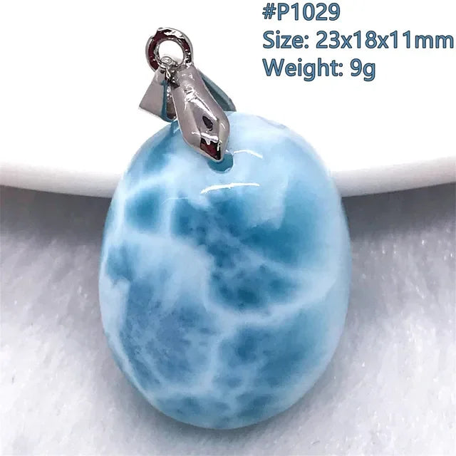 Natural Blue Larimar Trendy Necklace Pendant Women Men Gift Beads 925 Sterling Silver Dominica Water Drop Crystal Stone Jewelry