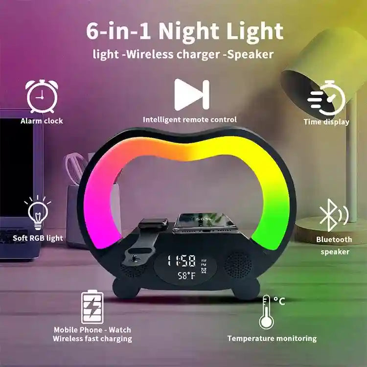 G Shape Wireless Charger Lamp with RGB Light & Bluetooth Speaker Tidesmit