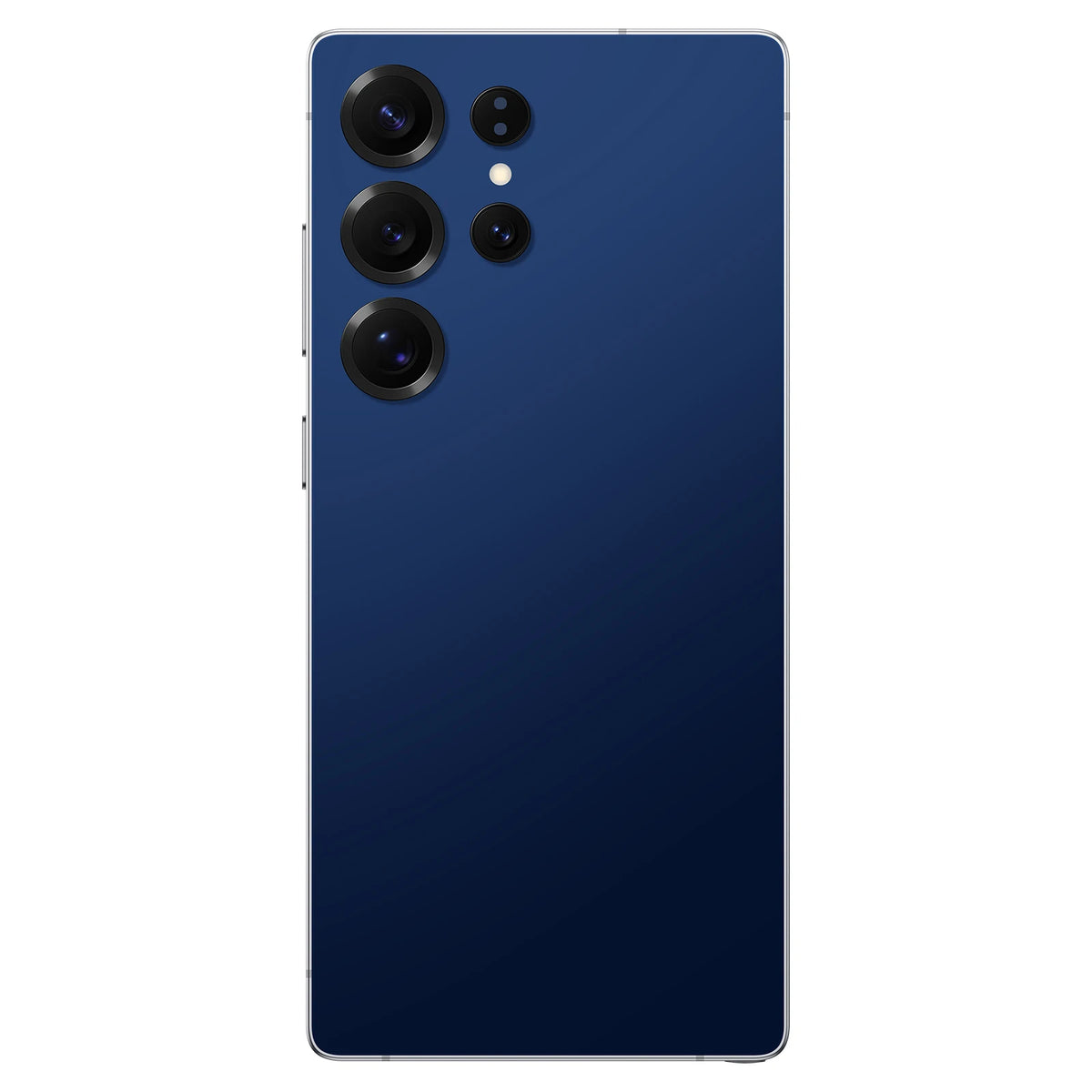 Dark blue smartphone with quad rear camera and smooth back