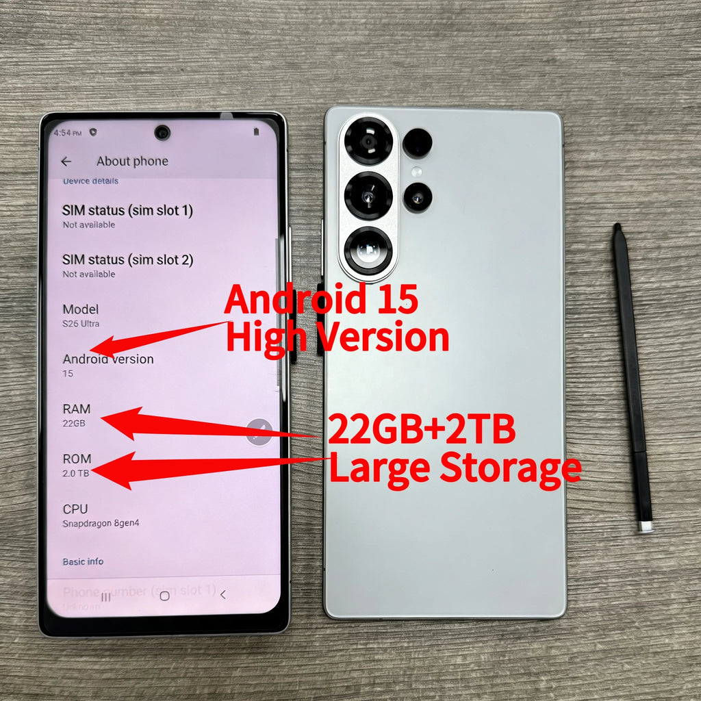 7.7 Inch S26 Ultra 22GB+2TB Smooth Performance & Large Storage Top Rated Latest Version 5G Android 15 Smart Phone For Gamers