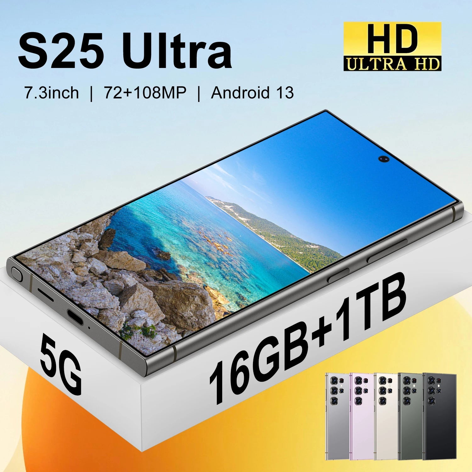 2025 Best Selling S25 Ultra 7.3 Inch Smartphone Octa Core 72+108MP HD LED Smart Gaming Global Version French Spanish English