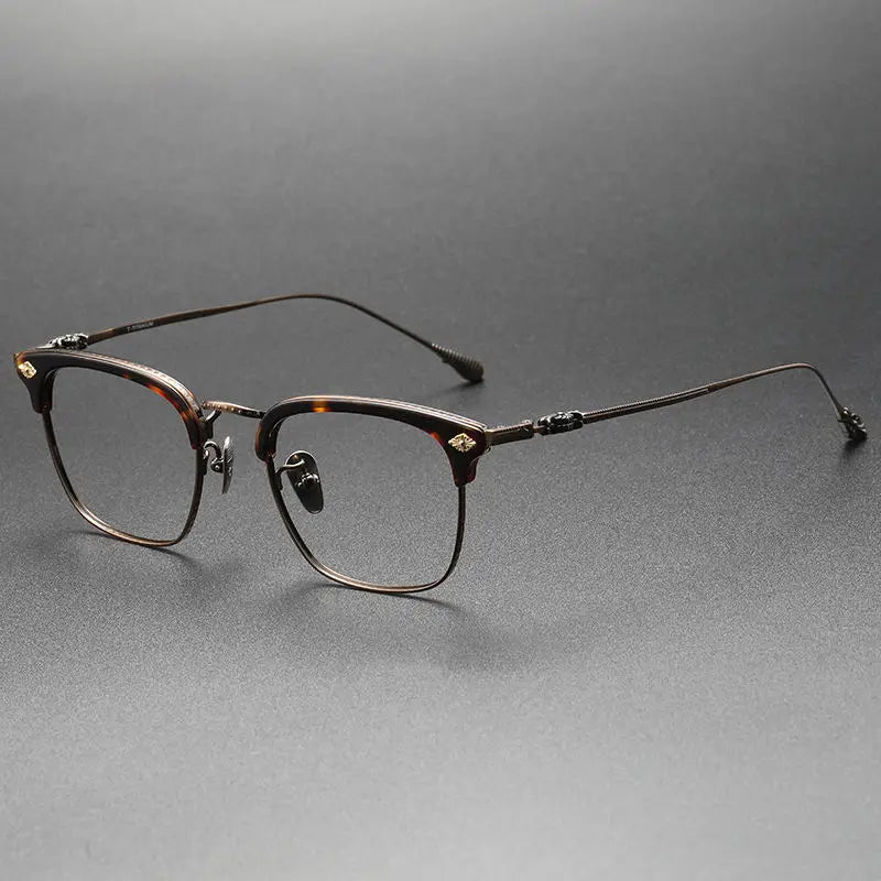 Designer Luxury Eyewear for Men Titanium Optical Frames with Gold Acetate and AC Lens Lunette Gafas Lente with Printed Pattern